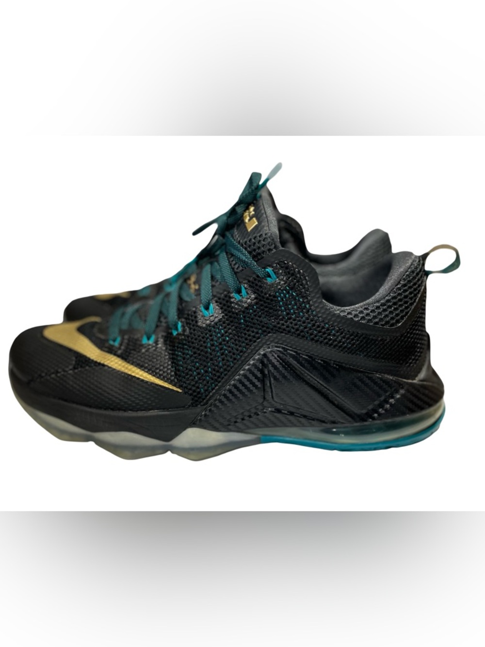 Nike LeBron 12 Low Carbon Fiber SVSM Black Gold Teal Men’s Size 12 724557-070